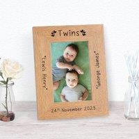Uniqueful Personalised Twins Wood Picture Frame 7 x 5 New Baby in Brown