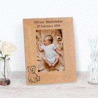 Uniqueful Personalised Teddy Bear Baby Wood Picture Frame 7x5 New Baby in Brown
