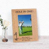 Uniqueful Personalised Hole in One Wood Picture Frame Birthday Gift in Brown