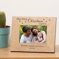 Uniqueful Personalised Our First Christmas Wood Frame 7 x 5 Family in Brown