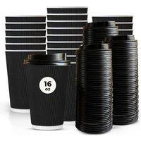 ECONX 16oz Disposable Coffee Cups With Lid Black Triple Layer Paper Cups | Size: 200 Pieces