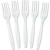 ECONX White Reusable Plastic Forks Heavy Duty Disposable Cutlery Forks x 50