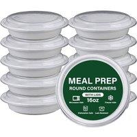 ECONX 16oz Round Plastic White Meal Prep Container With Lid Food Storage Box | Size: 10 Pack