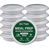 ECONX 24oz Round Plastic White Meal Prep Container With Lid Food Storage Box | Size: 10 Pack