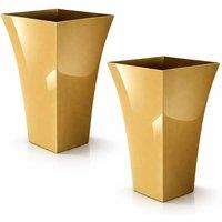 simpa Milano Tall Square Plastic Plant Pots - Set of 2 in Gold