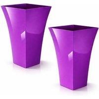 simpa Milano Tall Square Plastic Plant Pots - Set of 2 in Purple