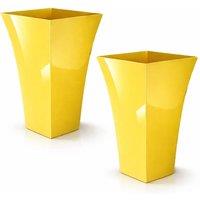 simpa Milano Tall Square Plastic Plant Pots - Set of 2 in Yellow