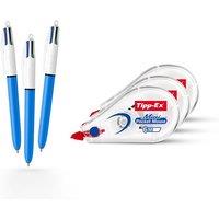 Bic 3x 4 Colours Original Pens & Tipp-Ex Mini Pocket Correction Tapes Pack of 3