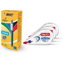 Bic 12x 4 Colours Original Pens & Tipp-Ex Mini Pocket Correction Tapes Pack of 3