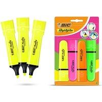 Bic Highlighter Flat Marker 3x Neon Yellow & 4x Assorted Neon Chisel Tip Pens