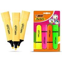 Bic Flat Highlighters Assorted Neon Pack of 4 With Pastel Yellow Pens 3x