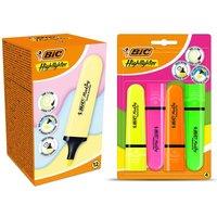 Bic Highlighter Neon Chisel Tip 4x with Pastel Flat Yellow Highlighters 12x
