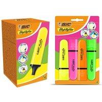 Bic Highlighter Flat Marker 12x Neon Yellow & 4x Assorted Neon Chisel Tip Pens