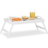 MANTRARAJ Bamboo Breakfast Bed Tray Table with Handles & Foldable Legs Lap Tray in White