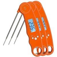 Alivio 3Pc Digital Meat Thermometer Instant Read, Backlit LCD & Bottle Opener in Orange