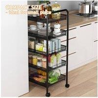Hygrad Built to Survive 5 Tier Rolling Kitchen Cart Removable Baskets & Hooks Utensils, Sturdy in Black
