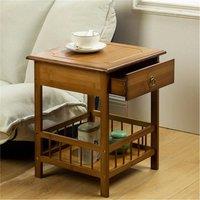 SPETLEK 2 Tier Classic Bedside Table with Drawer Coffee End Table in Brown