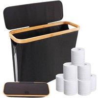 SPETLEK Waterproof Toilet Paper Storage Basket Stand with Lid in Black