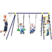 Costway 5-In-1 Outdoor Kids Swing Set Children Climbing Ladder Games W/ Basketball Hoop