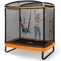 Costway 2-in-1 Kids Trampoline 7FT Rectangle Toddler Trampoline Swing Enclosure Safe Net in Orange