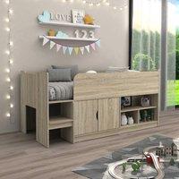 Kidsaw Single Storage Mid Sleeper with Cupboard & Shelves OAK in Light Brown