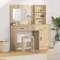 Berkfield Home 2-Piece Dressing Table Set with LED Sonoma Oak Engineered Wood in Brown