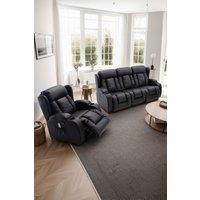 More4Homes Caesar Electric Recliner Bonded Leather 1+3 Seater Sofa Set in Black