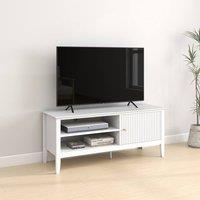 Melody Maison Large White Wooden Fluted TV Cabinet / Media Storage Unit - 120cm X 50cm (47 TV's) - Hales White Range | Size: 120 cm X 50 cm