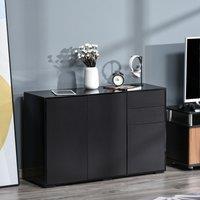 HOMCOM Gloss Push-Open Side Cabinet W/ 2 Drawer, 2 Door Cabinet for Home Office in Black