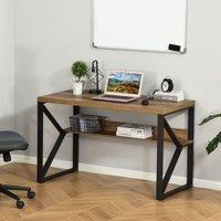 HOMCOM Workstation Computer Desk Table with Storage Shelf Steel Frame Brown