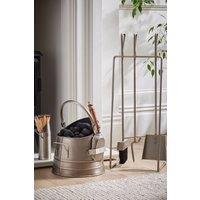 Dibor Antique Pewter 3pc Fireside Companion Set with Coal Bucket & Shovel in Grey
