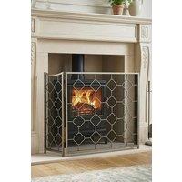 Dibor Vintage Style Pewter Marrakesh Footed Fireplace Guard Fire Screen Guard H63cm x W106cm in Silver