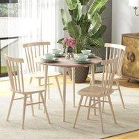 HOMCOM Folding Dining Table for 4, Round Drop Leaf Table, Modern Space Saving Small Kitchen Table with Wood Legs for Dining Room in Natural