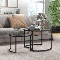 HOMCOM Nesting Coffee Table Set of 2 Round Side Tables for Living Room in Black