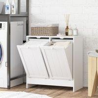 Kleankin Tilt-out Laundry Storage Cabinet with 2 Compartment Hampers, White