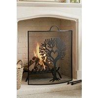 Dibor Traditional Woodland Tree Curved Black Fireplace Guard Fire Screen Fireguard H67cm x W53cm