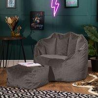 icon Sirena Scallop Chair Bean Bag & Footstool Velvet Bean Bags in Charcoal