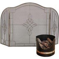 Dibor Black & Nickel Coal, Log, Kindling Bucket with Silver Three-Fold Firescreen