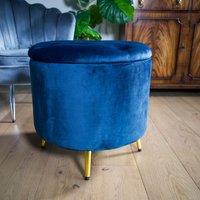 Madison & Mayfair Blue Brooklyn Velvet Ottoman Stool with Gold Legs