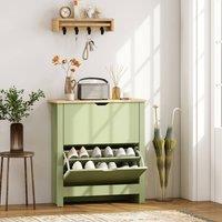 HOMCOM Shoe Storage Cabinet with Flip Drawers Shelves Tabletop in Green