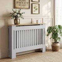 HOMCOM Radiator Cover Painted Slatted MDF Cabinet Lined Grill 112x19x81cm in Grey | Size: Medium