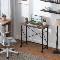 HOMCOM Folding Desk on Wheels, Writing Table for Home Office, Brown