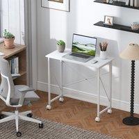 HOMCOM Folding Desk on Wheels, Writing Table for Home Office, White