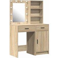 Berkfield Home 2 Piece Dressing Table Set with LED Sonoma Oak Engineered Wood in Light Oak