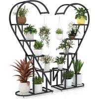 Costway 5 Tier Metal Plant Stand Heart-shaped Ladder Plant Shelf w/Hanging Hook in Black