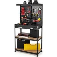 Costway Tool Storage Workbench w/Pegboard Tool Organization Work Table w/Shelves Drawer