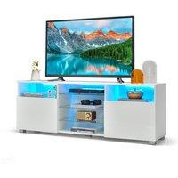 Costway 2Door TV Stand w/ LED Lights for TVs up to 65 inch Modern Entertainment Center in White