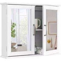 Costway Wall Mounted Bathroom Mirror Cabinet Wooden Storage Cupboard Medicine Cabinet in White