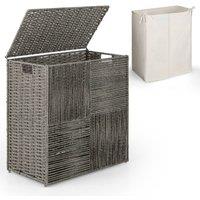 Costway 110L Laundry Hamper Bathroom Hand-woven Rattan Laundry Basket with Lid in Grey