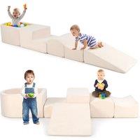 Costway 5-Piece Climb & Crawl Playset Soft Climbing Blocks with Ball Pit Beige